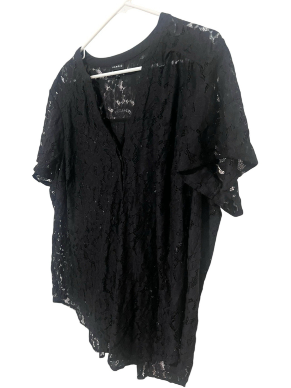 Torrid Harper Full Lace Blouse Women’s 2X 2 Black Sheer Unlined Short Sleeve Top - Picture 4 of 5